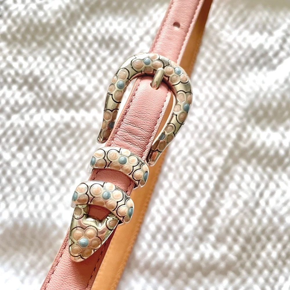 Brighton Pink Silver Floral Buckle Belt - Picture 1 of 7